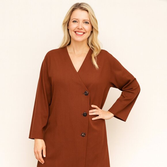 Donna Ricco Vintage 80s Rust Brown Sheath Midi Dress Lined Career Office Wear - Picture 1 of 10